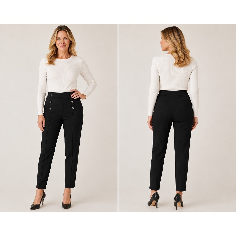 89th + Madison Black Petite Sailor Button Ankle Pants PXL NWT